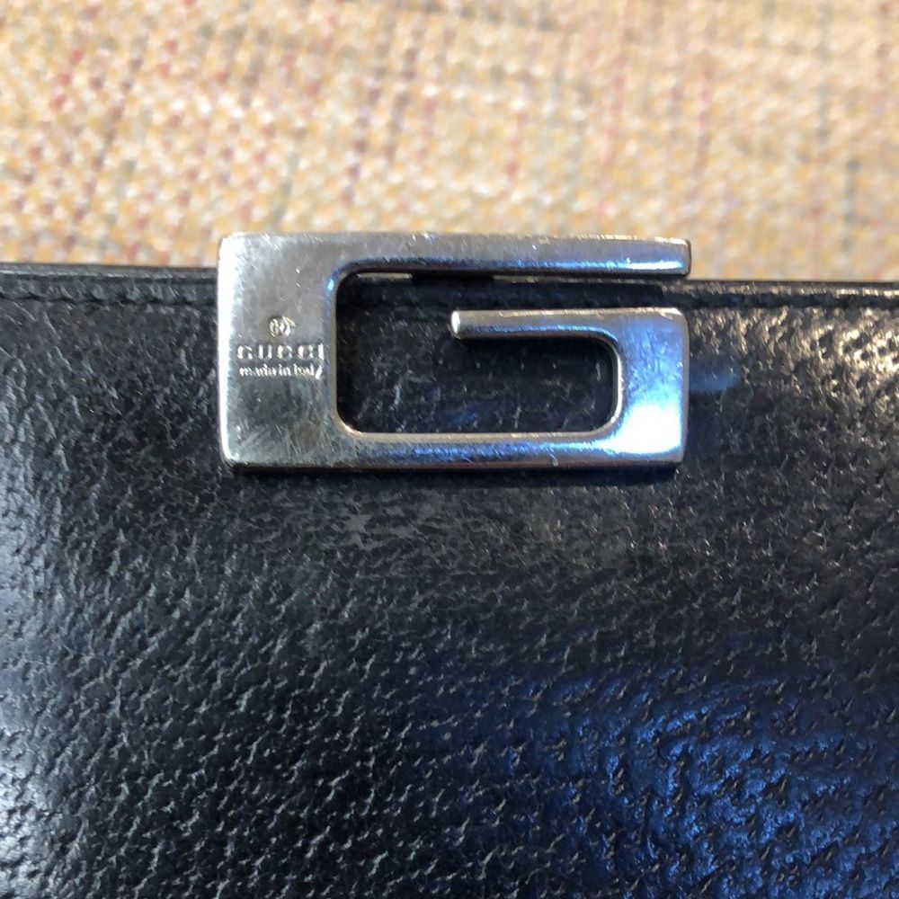 GUCCI Black Leather Trifold Wallet with Silver G Money Clasp AUTHENTIC - Picture 11 of 17